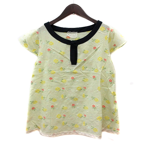 ハウピア Haupia ブラウス 花柄 半袖 38 黄緑 ライトグリーン Mn レディース 195 ベクトルパーク