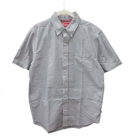 ステューシー STUSSY ボタンダウンシャツ 半袖 ストライプ M グレー  