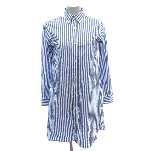 ビームスボーイ Beams Boy シャツワンピース ミニ ボタンダウン ストライプ 長袖 青 ブルー 白 ホワイト Au レディース 195 ベクトルパーク