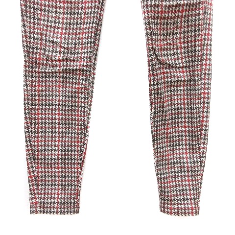 ザラ ベーシック Zara Basic スキニーパンツ ロング 千鳥格子 36 赤 レッド St レディース 195 ベクトルパーク