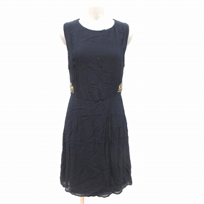 ザラ ベーシック Zara Basic ワンピース ひざ丈 ノースリーブ バックオープン シフォン ビーズ M 紺 ネイビー Ct レディース 195 ベクトルパーク