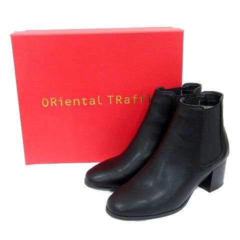 オリエンタルトラフィック Oriental Traffic ショートブーツ ラウンドトゥ レザー チャンキーヒール Ss 黒 ブラック Kb レディース 195 ベクトルパーク