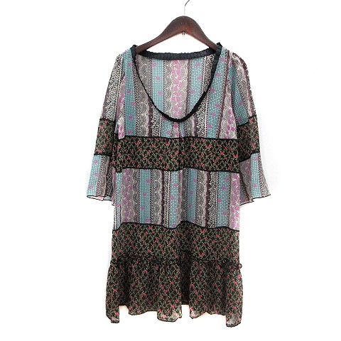 フリーズショップ Free S Shop ワンピース ミニ 花柄 七分袖 シフォン M 水色 ライトブルー 黒 ブラック Mn レディース 195 ベクトルパーク