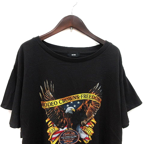 ロデオクラウンズワイドボウル Rodeo Crowns Wide Bowl Rcwb Tシャツ カットソー ボートネック 袖フレア プリント 半袖 F 黒 ブラック 黃 イエロー 茶 ブラウン 青 ブルー Ms レディース 195 ベクトルパーク