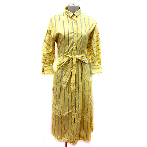 マリンフランセーズ La Marine Francaise シャツワンピース ロング ストライプ 長袖 1 黃 イエロー グレー 白 ホワイト Ms レディース 195 ベクトルパーク