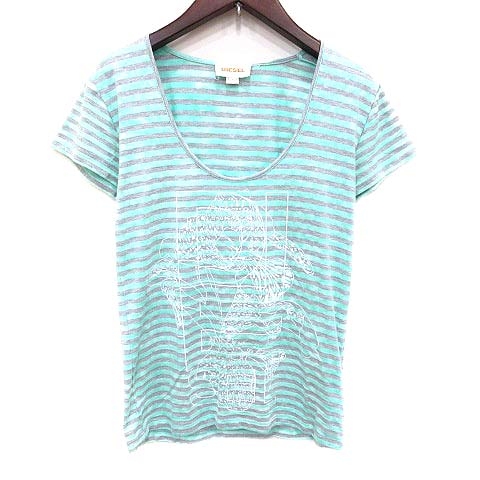 ディーゼル Diesel カットソー Tシャツ Uネック ボーダー 半袖 Xs 緑 グリーン グレー Yk レディース 195 ベクトルパーク ディーゼル Diesel カットソー Tシャツ Uネック ボーダー 半袖 Xs 緑 グリーン グレー Yk レディース 195 ベクトルパーク