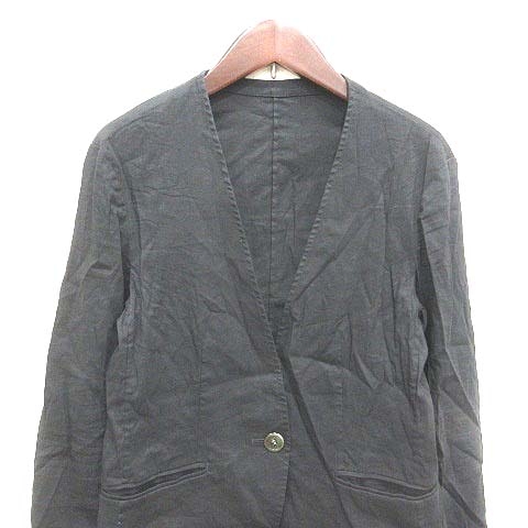 23区 オンワード樫山 ノーカラージャケット 麻 リネン 38 黒 ブラック Yk レディース 195 ベクトルパーク