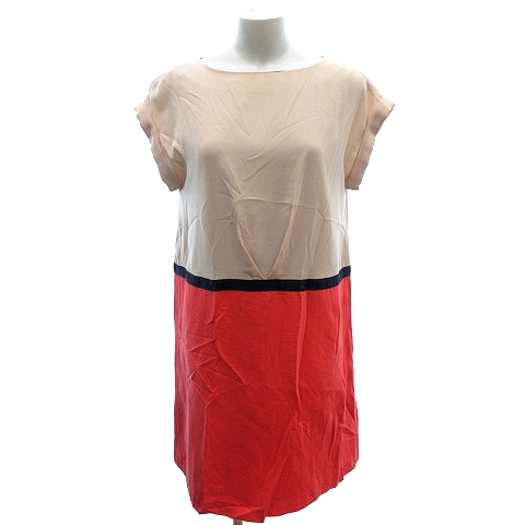 テチチ Te Chichi ドッキングワンピース ミニ ボートネック ロールアップ フレンチスリーブ M ベージュ オレンジ Au レディース 195 ベクトルパーク