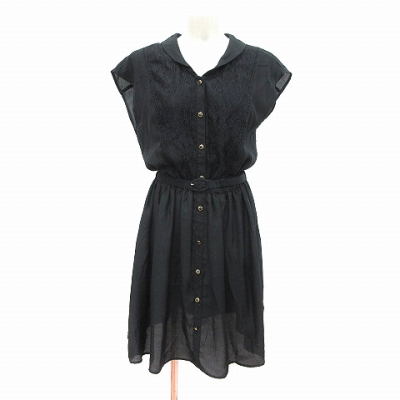 フェルゥ Feroux ワンピース ひざ丈 フレンチスリーブ ドット レース ウエストマーク シフォン 2 黒 ブラック Ct レディース 195 ベクトルパーク