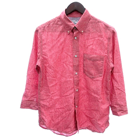 ユニオンステーション Union Station シャツ ボタンダウン 麻混 リネン混 七分袖 M 赤 レッド Au メンズ 195 ベクトルパーク