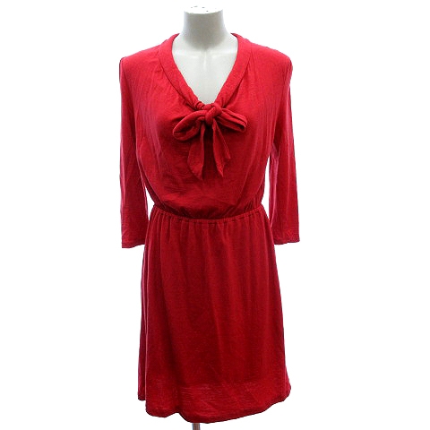 アナイ Anayi ワンピース ひざ丈 ニット ボウタイ ウール 七分袖 38 赤 レッド Au レディース 195 ベクトルパーク