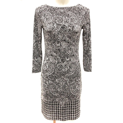 マイケルマイケルコース Michael Michael Kors ワンピース タイト ひざ丈 長袖 総柄 Xxs 黒 ブラック Rt レディース 195 ベクトルパーク