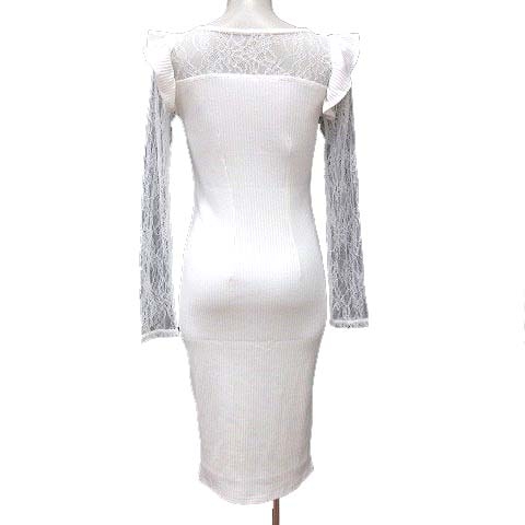 リエンダ Rienda ひざ丈ワンピース ニット レース 長袖 M 白 ホワイト Yk レディース 195 ベクトルパーク