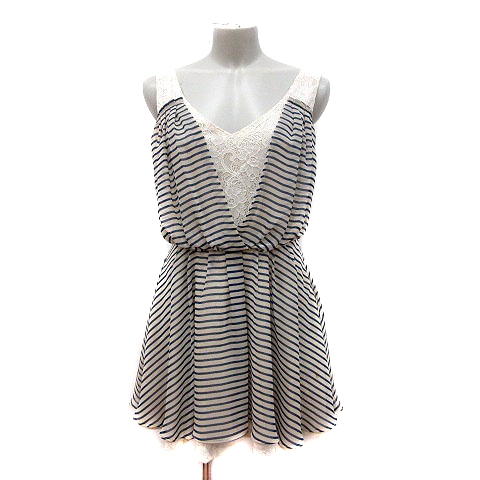 ラグナムーン Lagunamoon ワンピース ミニ ボーダー レース ノースリーブ F ベージュ アイボリー Mn レディース 195 ベクトルパーク