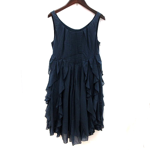 ストロベリーフィールズ Strawberry Fields ワンピース ひざ丈 フリル ノースリーブ 紺 ネイビー Ms レディース 195 ベクトルパーク