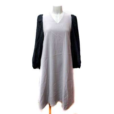 グリーンレーベルリラクシング ユナイテッドアローズ Green Label Relaxing ロングワンピース 長袖 ボリューム袖 シフォン ドット 切替 グレー 黒 ブラック Yi レディース 195 ベクトルパーク