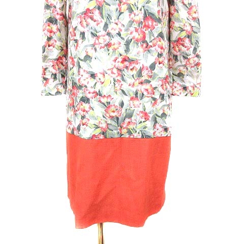 ロペ Rope ひざ丈ワンピース 切替 花柄 長袖 36 緑 グリーン 白 ホワイト オレンジ Yk レディース 195 ベクトルパーク