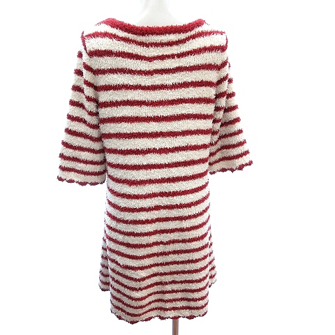 ジェラートピケ Gelato Pique Merry Christmas ルームウェア ワンピース ミニ ボア ボーダー 七分袖 F 赤 レッド アイボリー 白 ホワイト Au レディース 195 ベクトルパーク