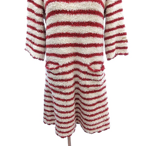 ジェラートピケ Gelato Pique Merry Christmas ルームウェア ワンピース ミニ ボア ボーダー 七分袖 F 赤 レッド アイボリー 白 ホワイト Au レディース 195 ベクトルパーク