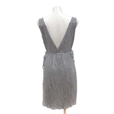 ザラ Zara ワンピース ひざ丈 プランジングネック ノースリーブ ボーダー L 黒 ブラック Kb レディース 195 ベクトルパーク