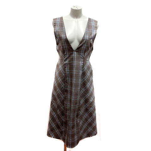 ビームスハート Beams Heart ワンピース ひざ丈 チェック ノースリーブ S 茶 ブラウン 青 ブルー 白 ホワイト Ms レディース 195 ベクトルパーク