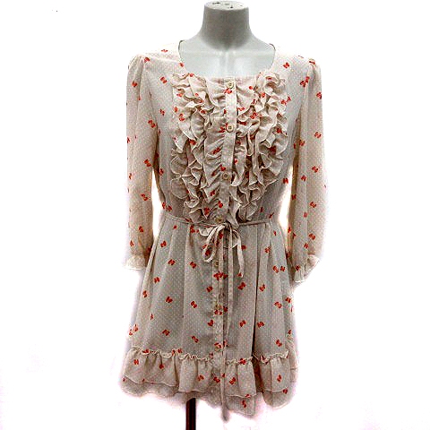 ギャラリービスコンティ Gallery Visconti シャツワンピース ミニ 総柄 フリル ウエストマーク 長袖 ベージュ オレンジ Ms レディース 195 ベクトルパーク