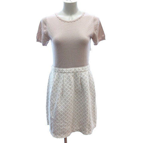 組曲 クミキョク Kumikyoku ドッキングワンピース ミニ ニット フェイクパール レース ウール半袖 2 ベージュ アイボリー 白 ホワイト Au レディース 195 ベクトルパーク