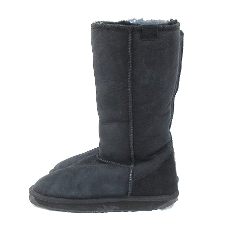 エミュー Emu ムートンブーツ スエード シープスキン ミドル ロング ボア フラット 25 黒 ブラック Ct レディース 195 ベクトルパーク