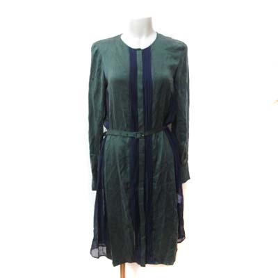 ルシェルブルー Le Ciel Bleu ひざ丈ワンピース 長袖 切替 シフォン 絹 シルク ウエストマーク 38 緑 グリーン 紺 ネイビー Yi レディース 195 ベクトルパーク