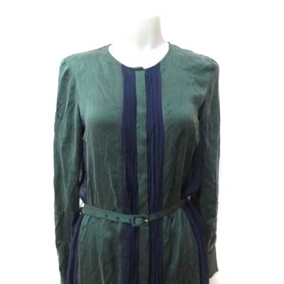 ルシェルブルー Le Ciel Bleu ひざ丈ワンピース 長袖 切替 シフォン 絹 シルク ウエストマーク 38 緑 グリーン 紺 ネイビー Yi レディース 195 ベクトルパーク