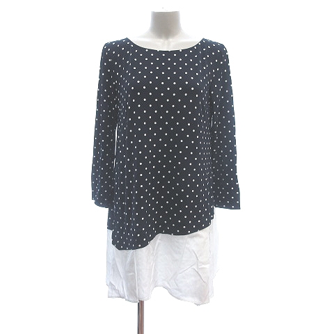 未使用品 タバサ Tabasa ワンピース ミニ 長袖 切替 ドット 36 紺 ネイビー 白 ホワイト Ct レディース 195 ベクトルパーク