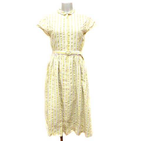 レイカズン Ray Cassin シャツワンピース フレア ロング ストライプ 半袖 M 黄色 イエロー 白 ホワイト Yk レディース 195 ベクトルパーク