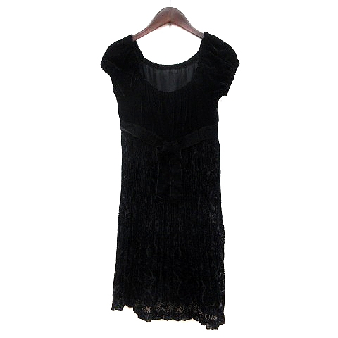 レストローズ L Est Rose ワンピース ひざ丈 総柄 半袖 ベロア 2 黒 ブラック Mn レディース 195 ベクトルパーク