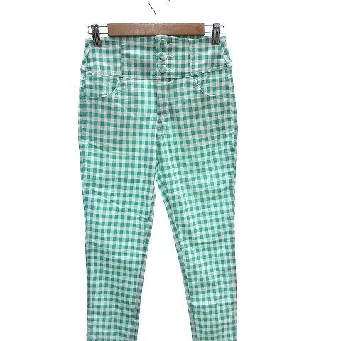 デフィジェ バイ デュレル Defige By Durer スキニーパンツ ハイウエスト ギンガムチェック 緑 グリーン 白 ホワイト Au レディース 195 ベクトルパーク