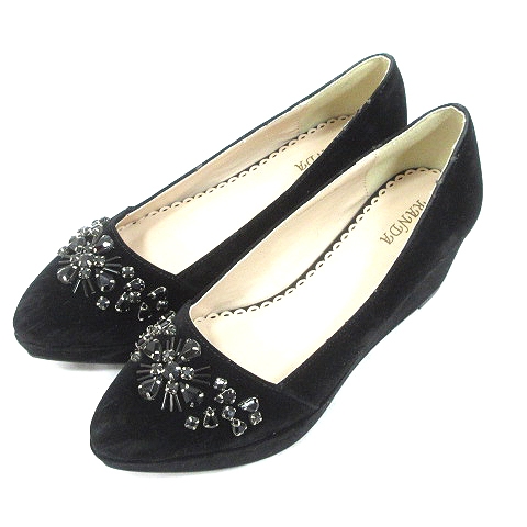 ランダ Randa パンプス ポインテッドトゥ ベルベット ウェッジソール 厚底 ビジュー S 黒 ブラック Ct レディース 195 ベクトルパーク