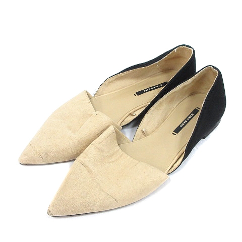 ザラ ベーシック Zara Basic セパレートパンプス ポインテッドトゥ スエード フラット 35 ベージュ 黒 ブラック Ct レディース 195 ベクトルパーク