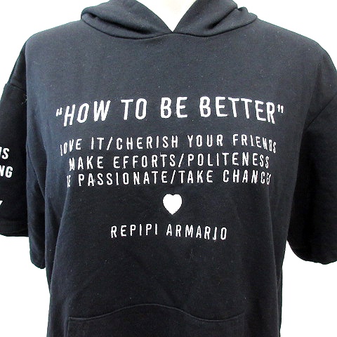 レピピアルマリオ Repipi Armario パーカーワンピース ミニ 刺繍 プリント 半袖 M 黒 ブラック Au レディース 195 ベクトルパーク