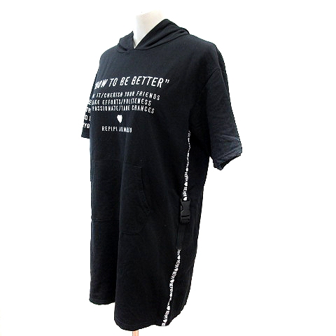 レピピアルマリオ Repipi Armario パーカーワンピース ミニ 刺繍 プリント 半袖 M 黒 ブラック Au レディース 195 ベクトルパーク