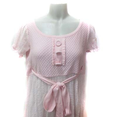 プライベートレーベル Private Label ひざ丈ワンピース 半袖 ウエストマーク キャミ付き 透かし編み アンゴラ混 M ピンク Yi レディース 195 ベクトルパーク