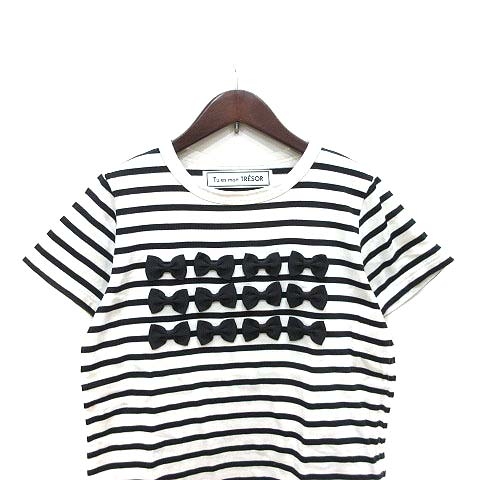 トゥ エ モン トレゾア Tu Es Mon Tresor Tシャツ クルーネック リボン ボーダー 半袖 40 黒 ブラック 白 ホワイト Yk レディース 195 ベクトルパーク トゥ エ モン トレゾア Tu Es Mon Tresor Tシャツ クルーネック リボン ボーダー 半袖 40 黒 ブラック 白 ホワイト Yk レディース 195 ベクトルパーク