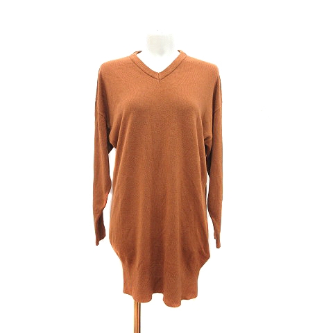 未使用品 ヘザー Heather ニットワンピース ミニ チュニック 長袖 Vネック F 茶 ブラウン Ct レディース 195 ベクトルパーク