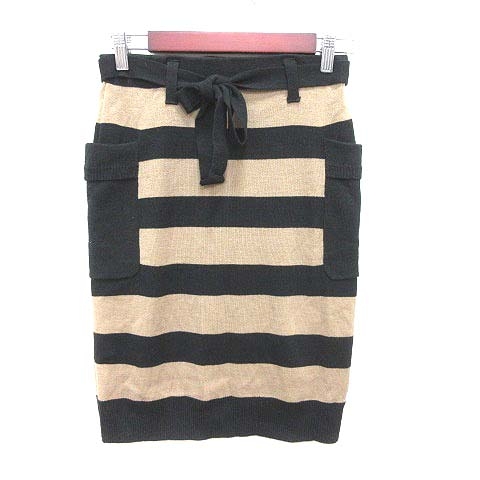 エージーバイアクアガール Ag By Aquagirl タイトスカート ニット ひざ丈 ウエストマーク ボーダー S ベージュ 黒 ブラック Yk レディース 195 ベクトルパーク