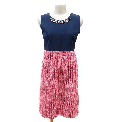 チェリーアン Cherryann ワンピース ひざ丈 ノースリーブ ツイード ビジュー S 赤 レッド 紺 ネイビー St レディース 195 ベクトルパーク