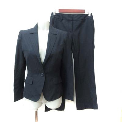 ザ スーツカンパニー The Suit Company セットアップ 上下 スーツ テーラードジャケット 総裏地 スラックスパンツ ストライプ 38 紺 ネイビー Yi レディース 195 ベクトルパーク