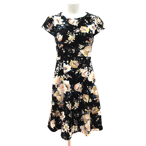 スナイデル Snidel ベロアワンピース ひざ丈 半袖 花柄 リボン 切替 チュール 0 黒 ブラック Ct レディース 195 ベクトルパーク