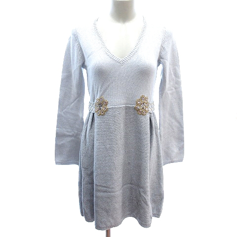 チェスティ Chesty ドッキングワンピース ミニ ニット Vネック ラメ ビーズ 長袖 F 水色 ライトブルー Au レディース 195 ベクトルパーク