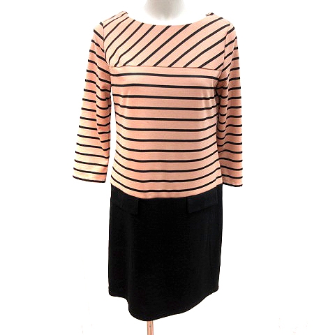 未使用品 ケティ Ketty ワンピース タイト ひざ丈 長袖 ボーダー 切替 M 黒 ブラック 茶 ブラウン Rt レディース 195 ベクトルパーク