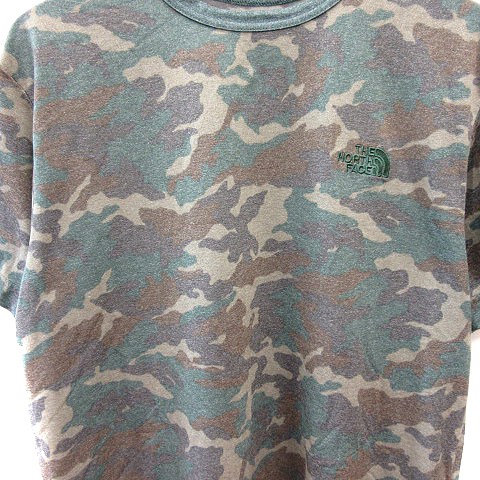 ザノースフェイス THE NORTH FACE カットソー Tシャツ クルーネック 迷彩柄 カモフラ 半袖 S カーキ 緑 グリーン 茶 ブラウン /AU メンズ