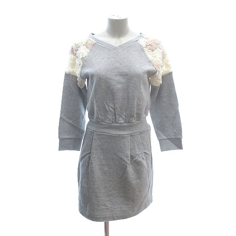 ローズバッド Rose Bud ワンピース スウェット ミニ 長袖 切替 レース 花飾り F グレー Ct レディース 195 ベクトルパーク