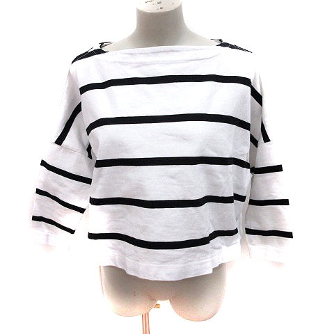 トラディショナルウェザーウェア Traditional Weatherwear カットソー ボートネック 長袖 ショート丈 ボーダー S 白 ホワイト 黒 ブラック Rt レディース 195 ベクトルパーク